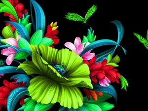 butterflies, 2D Graphics, Flowers