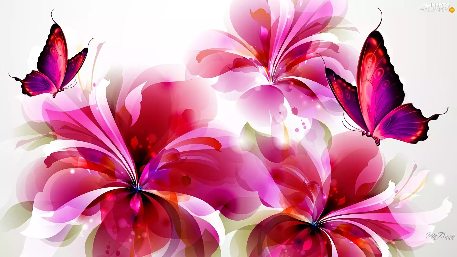 Art, Flowers, butterflies