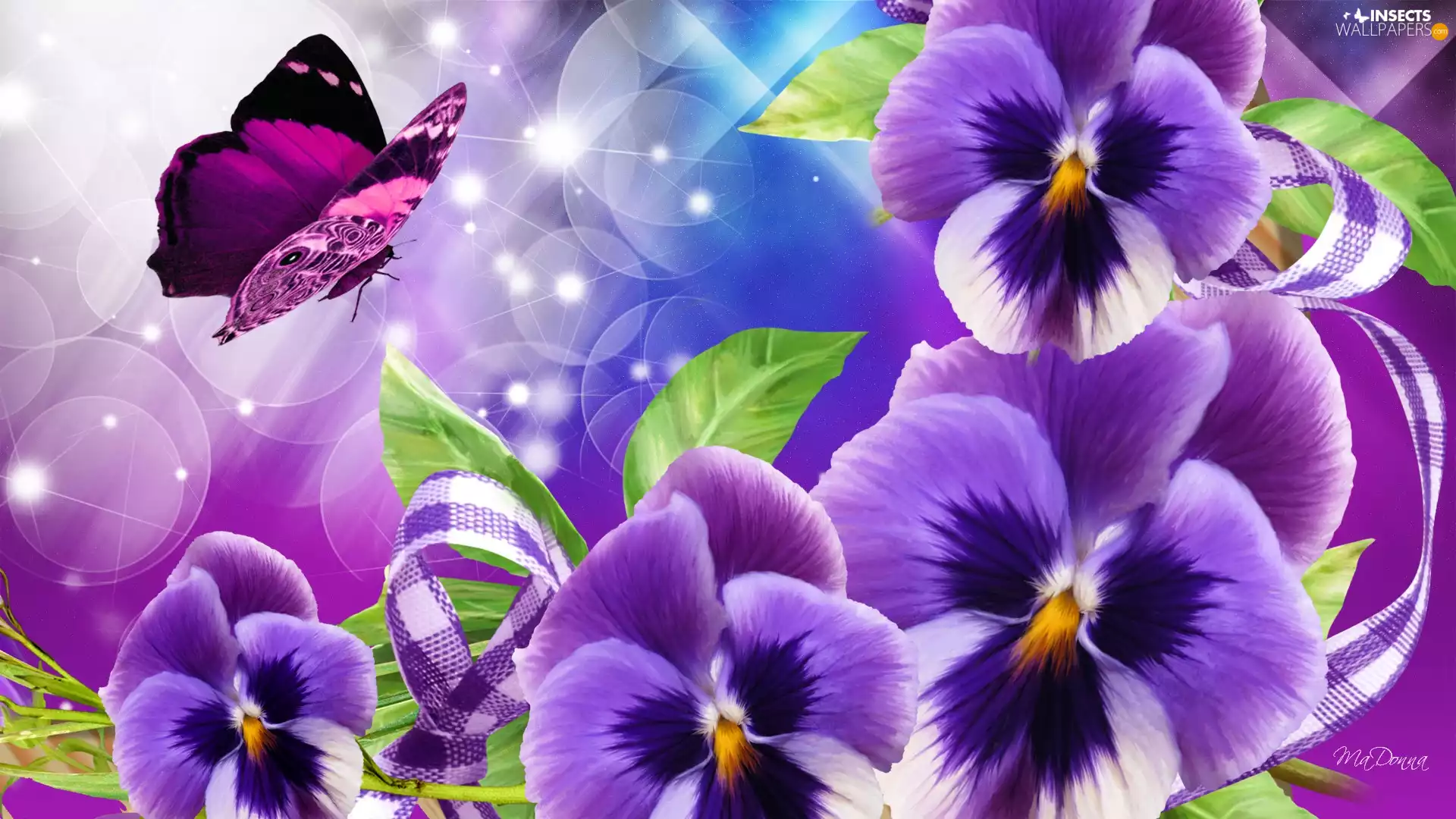 Art, pansies, butterfly