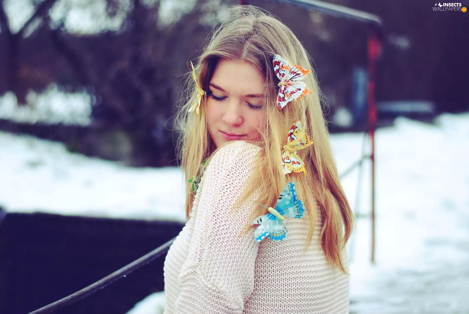 butterflies, Women, Blonde