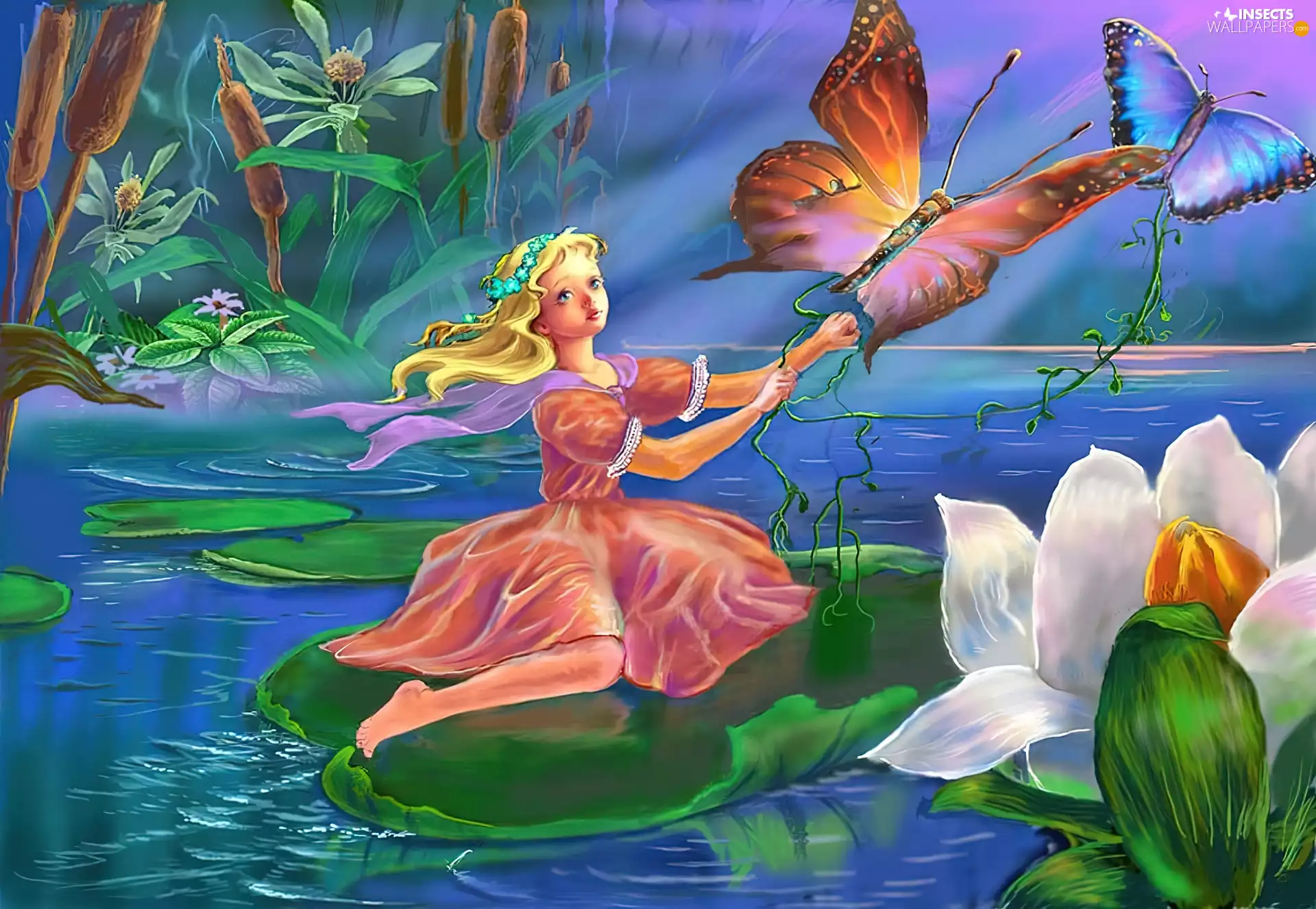 butterflies, girl, Thumbelina