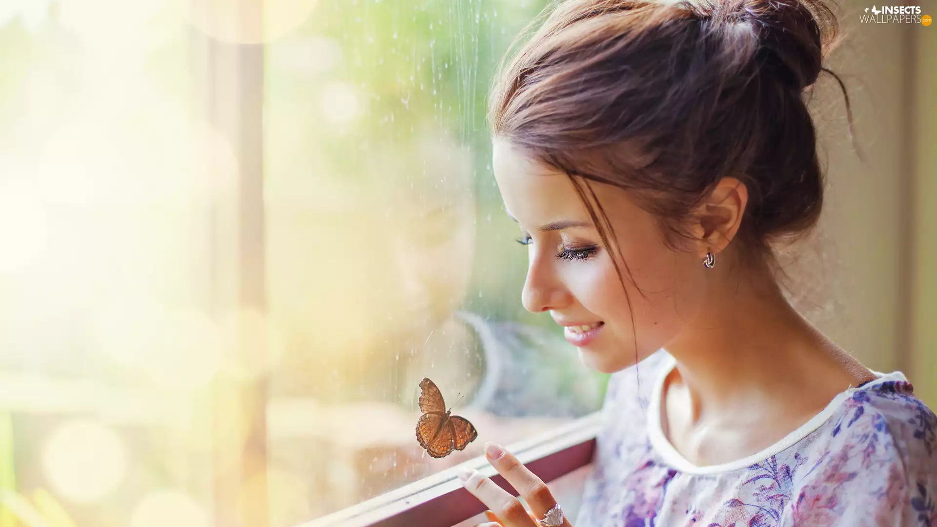 butterfly, Women, Window