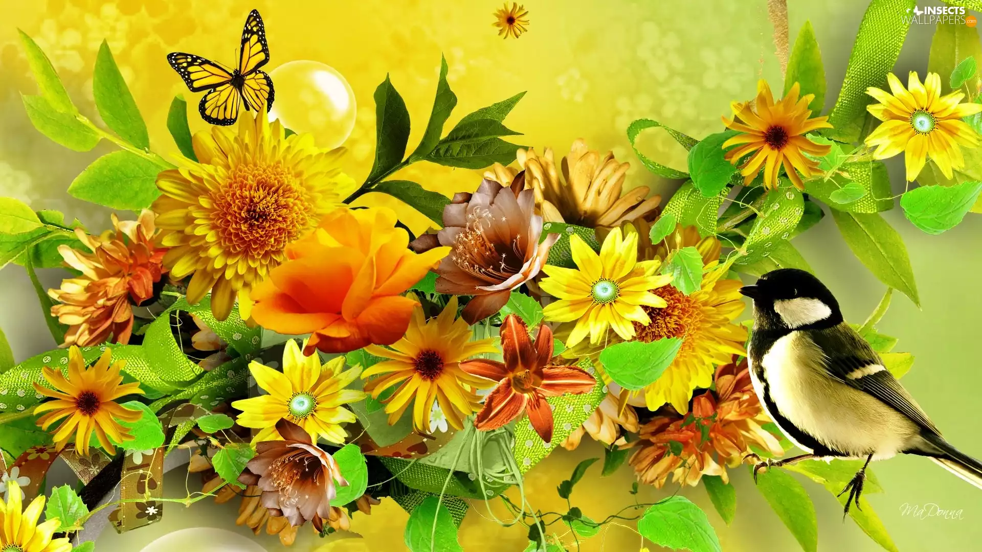 Flowers, birdies, butterfly