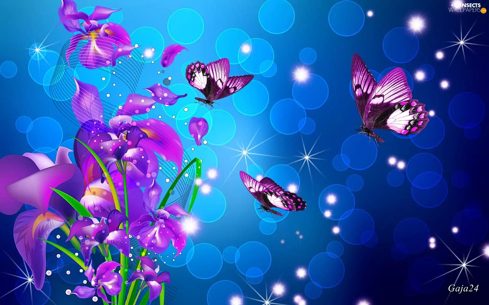 purple, butterflies, Art, Flowers