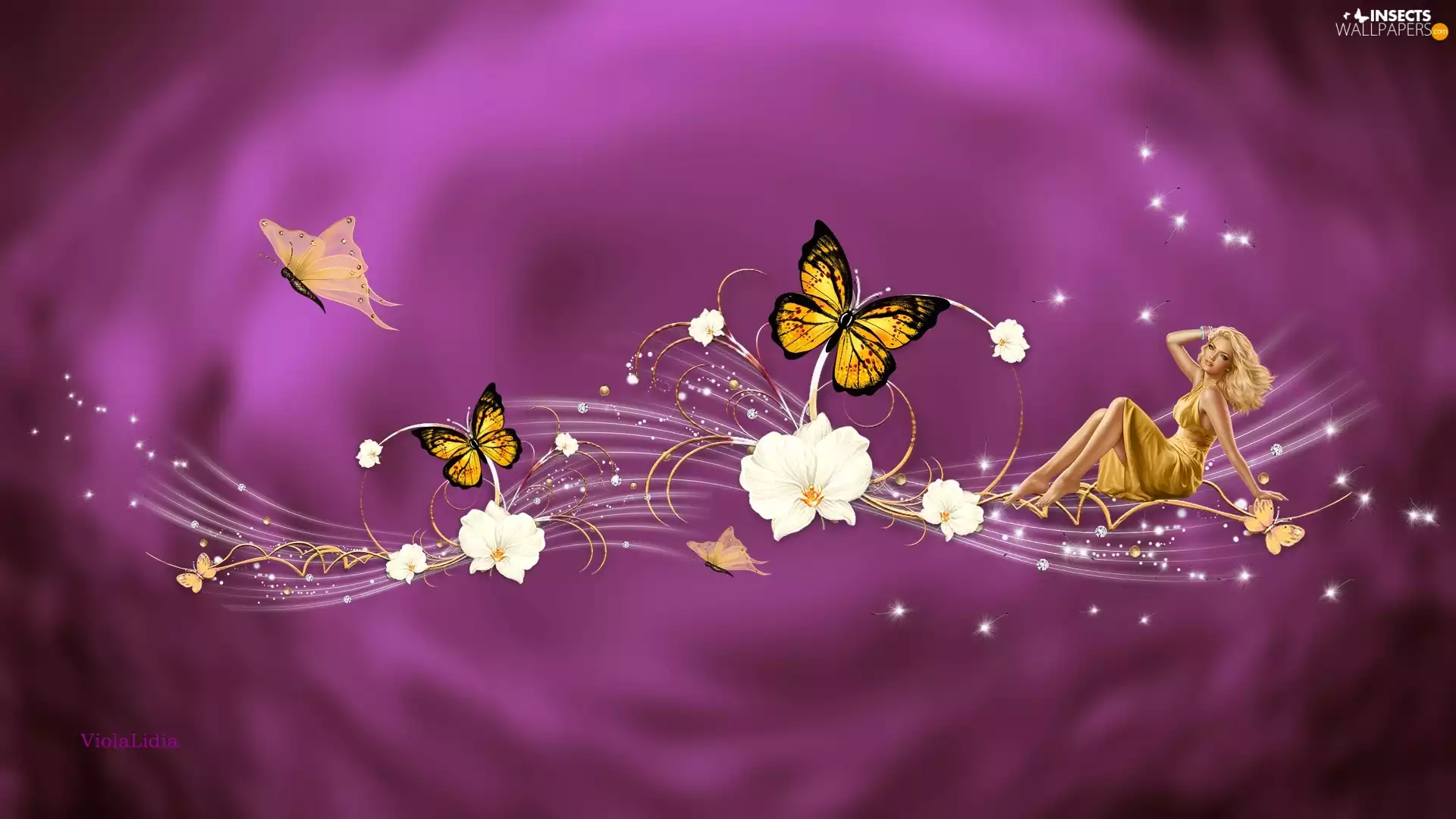 2D Graphics, Flowers, Women, butterflies