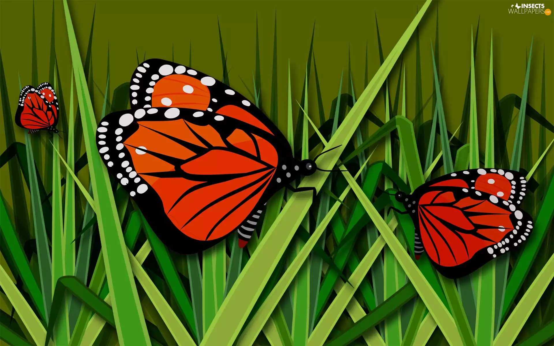 grass, graphics, butterflies