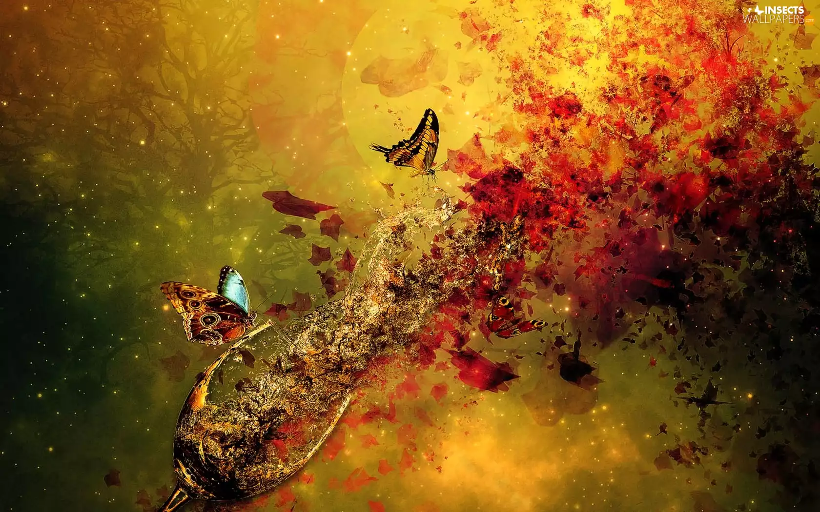 leaves, butterfly, glass