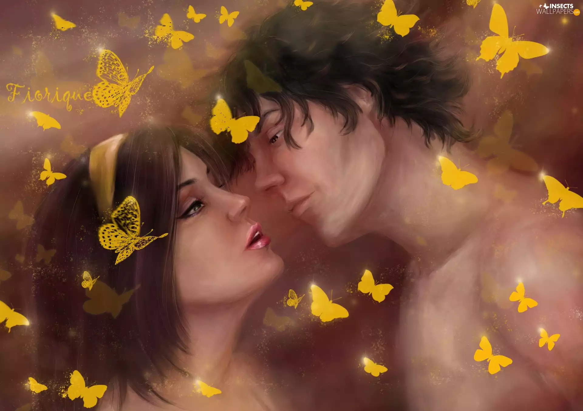 butterflies, Women, a man